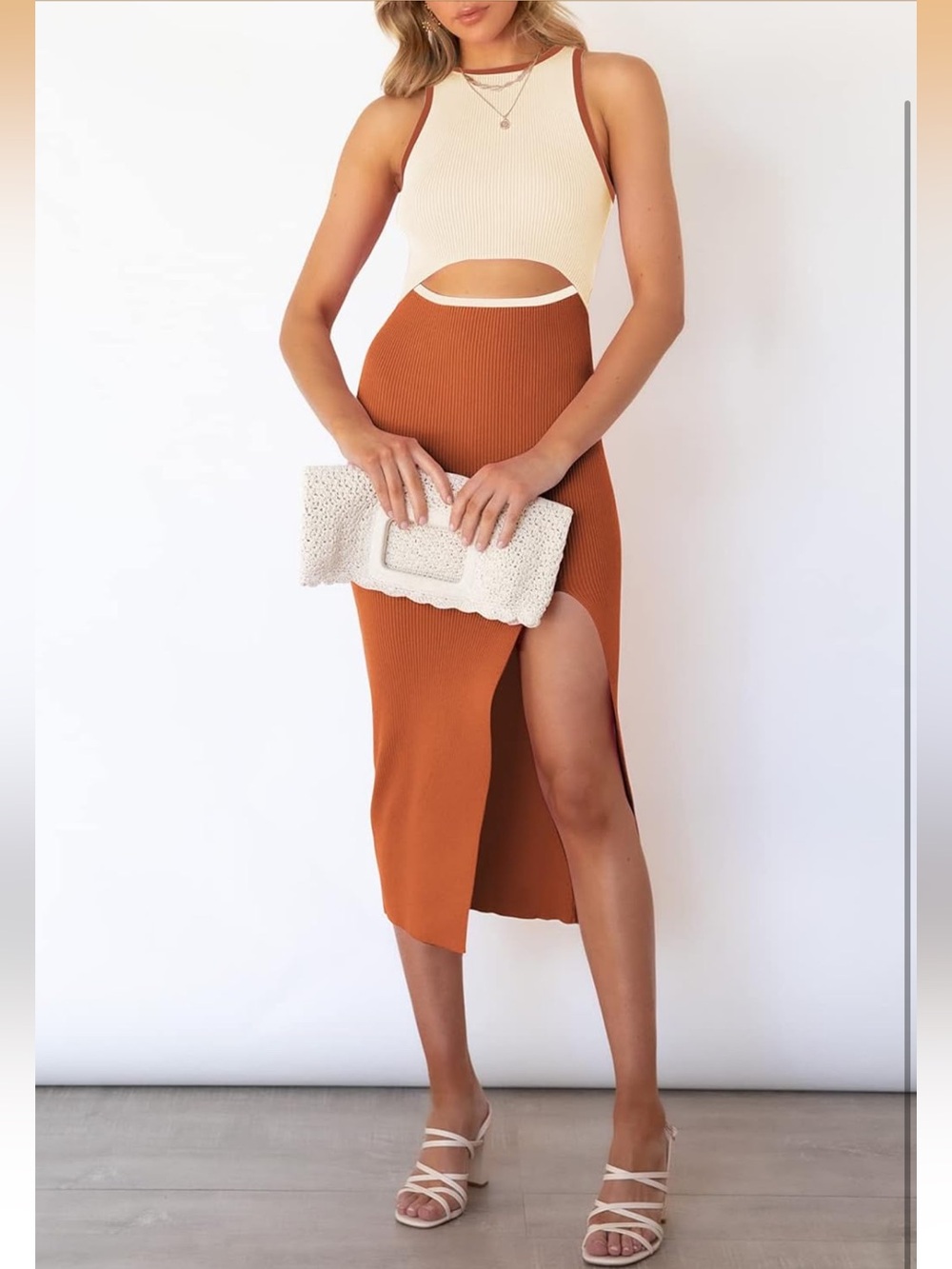 Terracotta Cutout Knit Summer Dress - Picture 7 of 8
